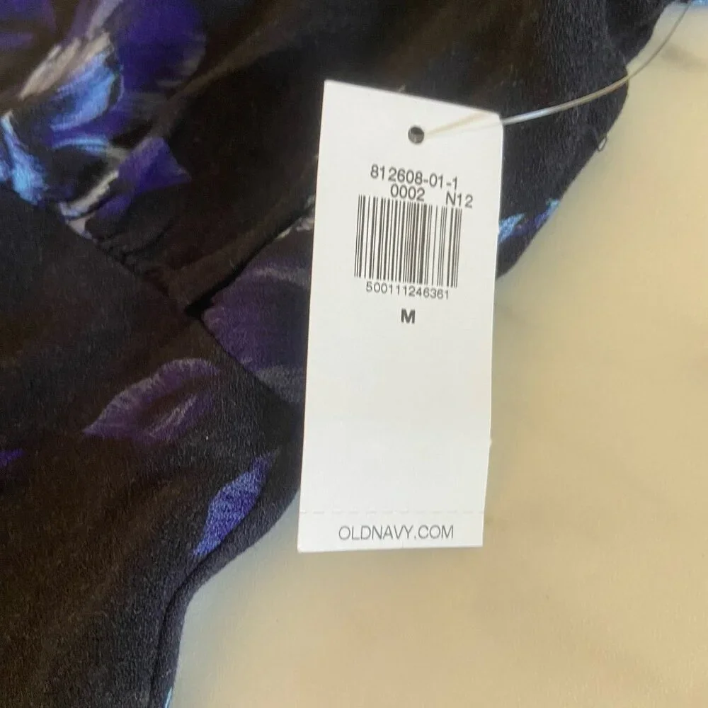 Old Navy Womens M Puff Sleeve Smock Long Sleeve Blouse‎ Navy Blue Floral Cottage